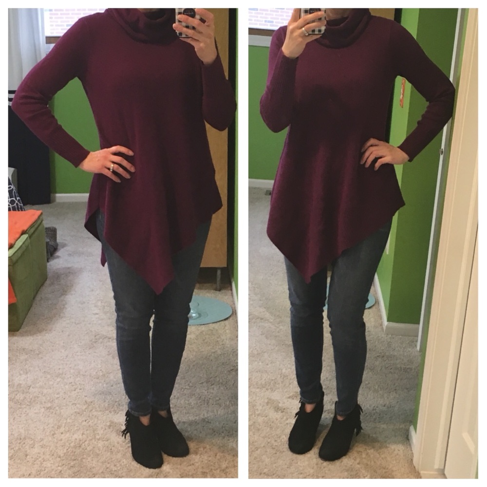Asymmetrical turtleneck tunic sweater